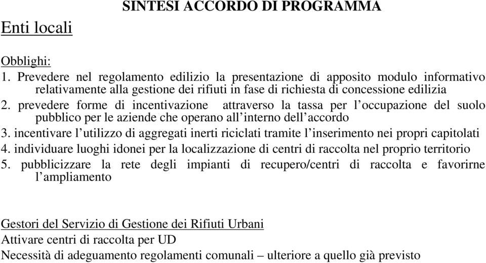 prevedere forme di incentivazione attraverso la tassa per l occupazione del suolo pubblico per le aziende che operano all interno dell accordo 3.