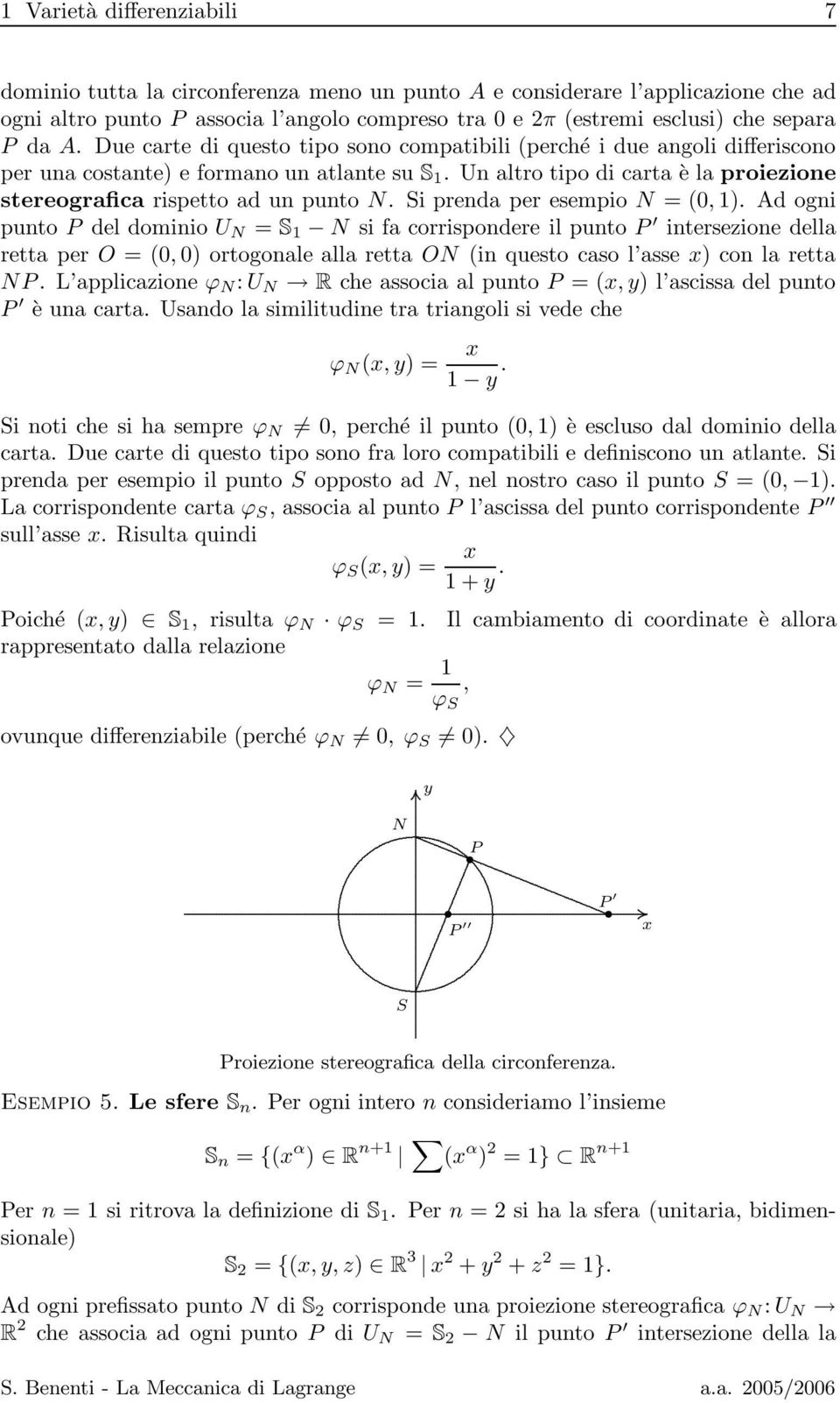 Un altro tipo di carta è la proiezione stereografica rispetto ad un punto N. Si prenda per esempio N = (0, 1).