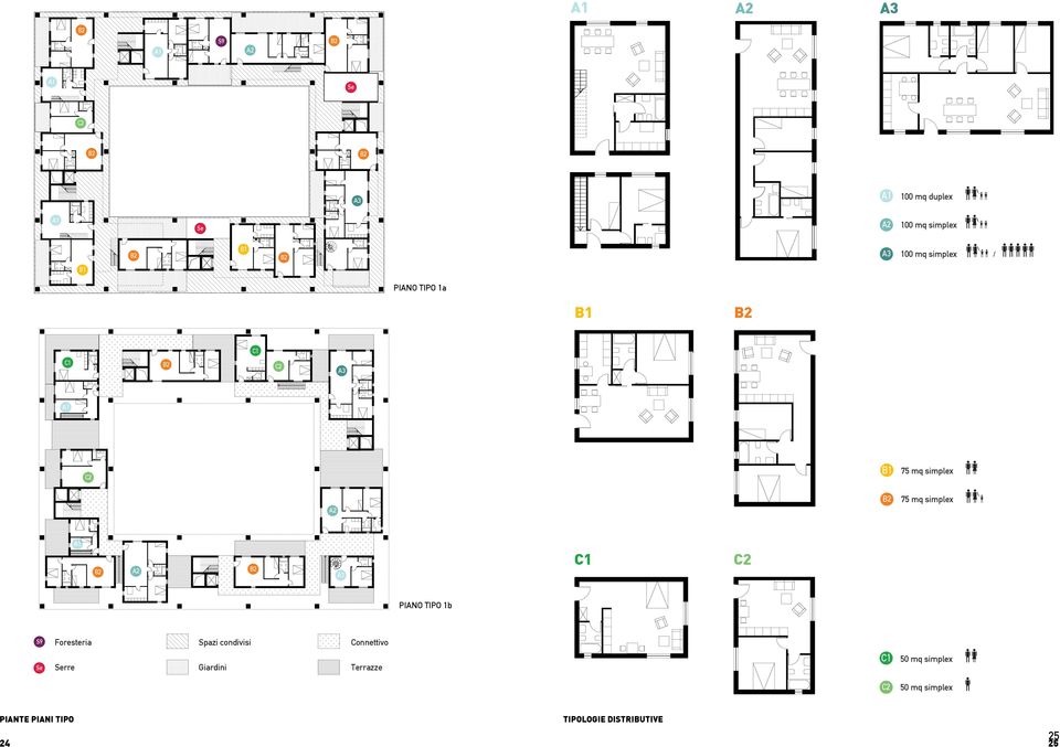 C2 PIANO TIPO 1b S9 Foresteria Spazi condivisi Connettivo Se Serre Giardini Terrazze C1 50 mq