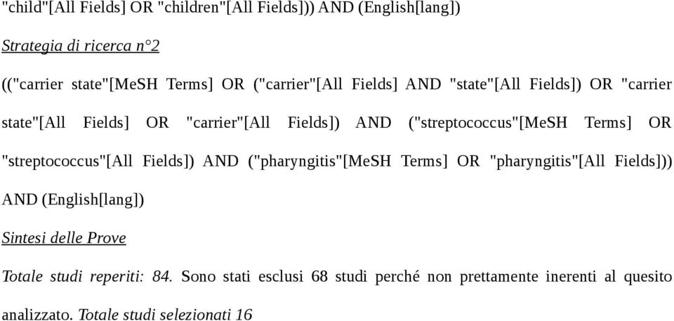 Terms] OR "streptococcus"[all Fields]) AND ("pharyngitis"[mesh Terms] OR "pharyngitis"[all Fields])) AND (English[lang]) Sintesi
