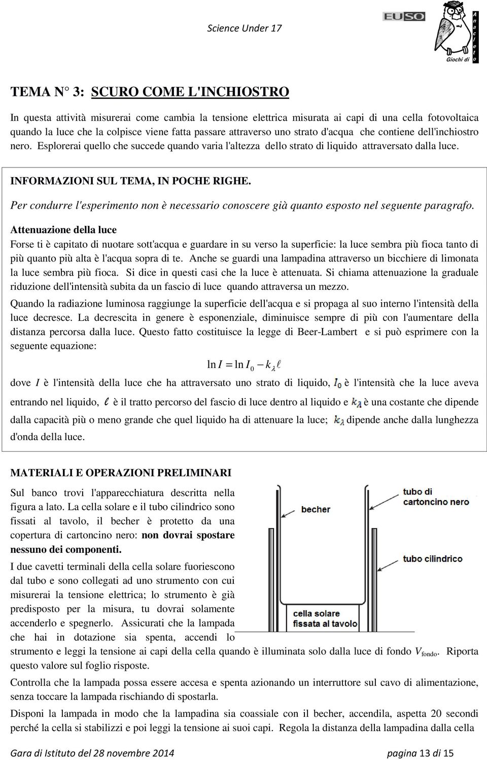 INFORMAZIONI SUL TEMA, IN POCHE RIGHE. Per condurre l'esperimento non è necessario conoscere già quanto esposto nel seguente paragrafo.