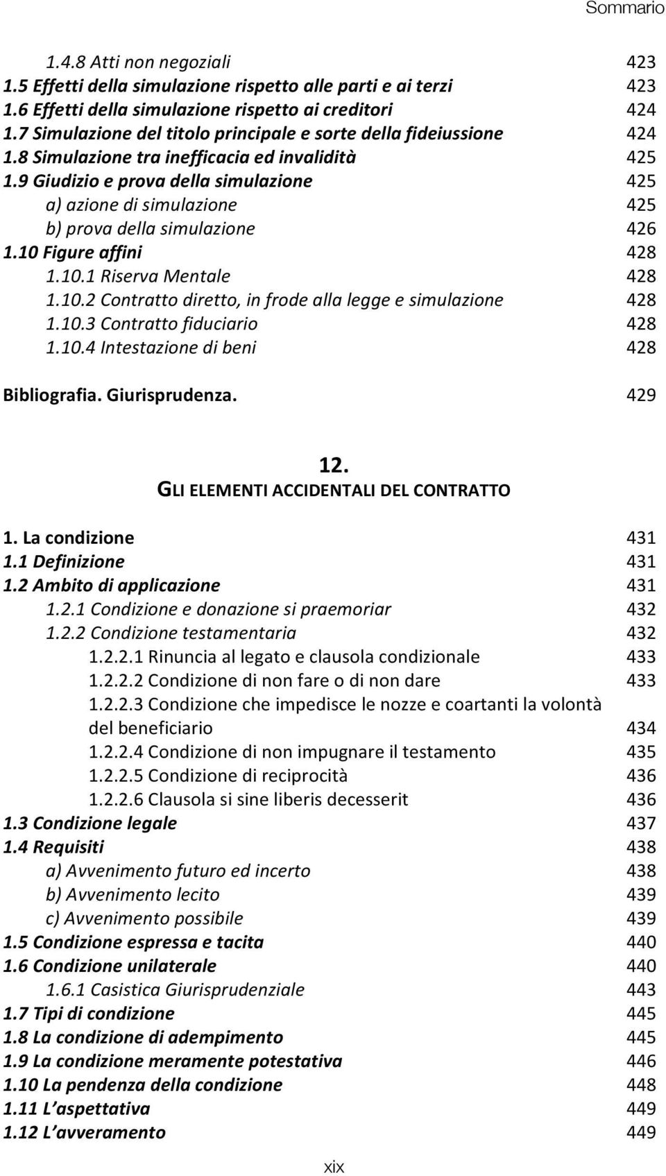 9 Giudizio e prova della simulazione 425 a) azione di simulazione 425 b) prova della simulazione 426 1.10 Figure affini 428 1.10.1 Riserva Mentale 428 1.10.2 Contratto diretto, in frode alla legge e simulazione 428 1.