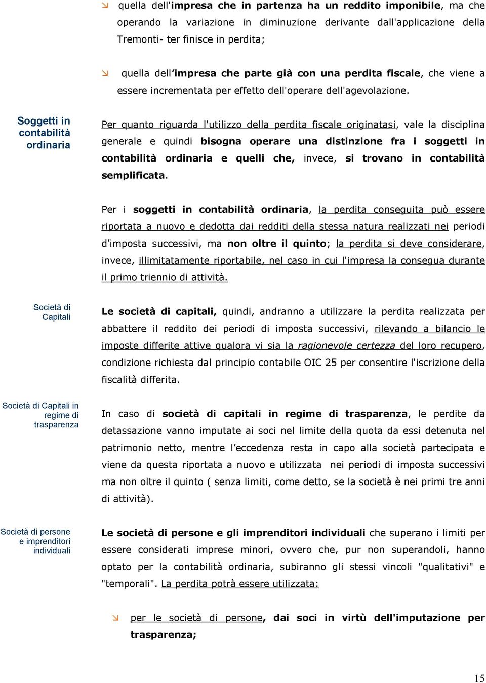 Soggetti in contabilità ordinaria Per quanto riguarda l'utilizzo della perdita fiscale originatasi, vale la disciplina generale e quindi bisogna operare una distinzione fra i soggetti in contabilità