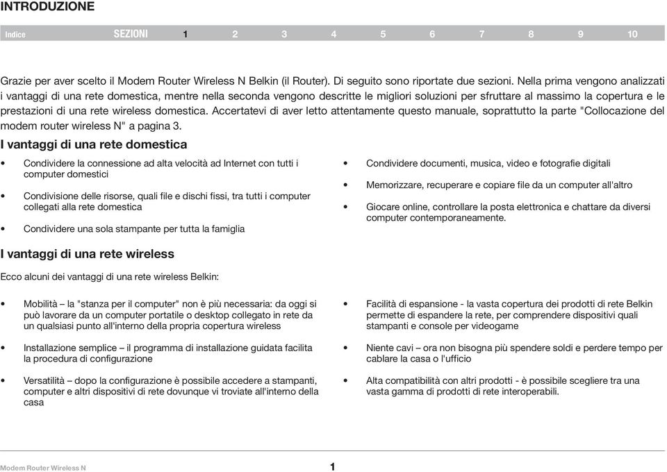 wireless domestica. Accertatevi di aver letto attentamente questo manuale, soprattutto la parte "Collocazione del modem router wireless N" a pagina 3.