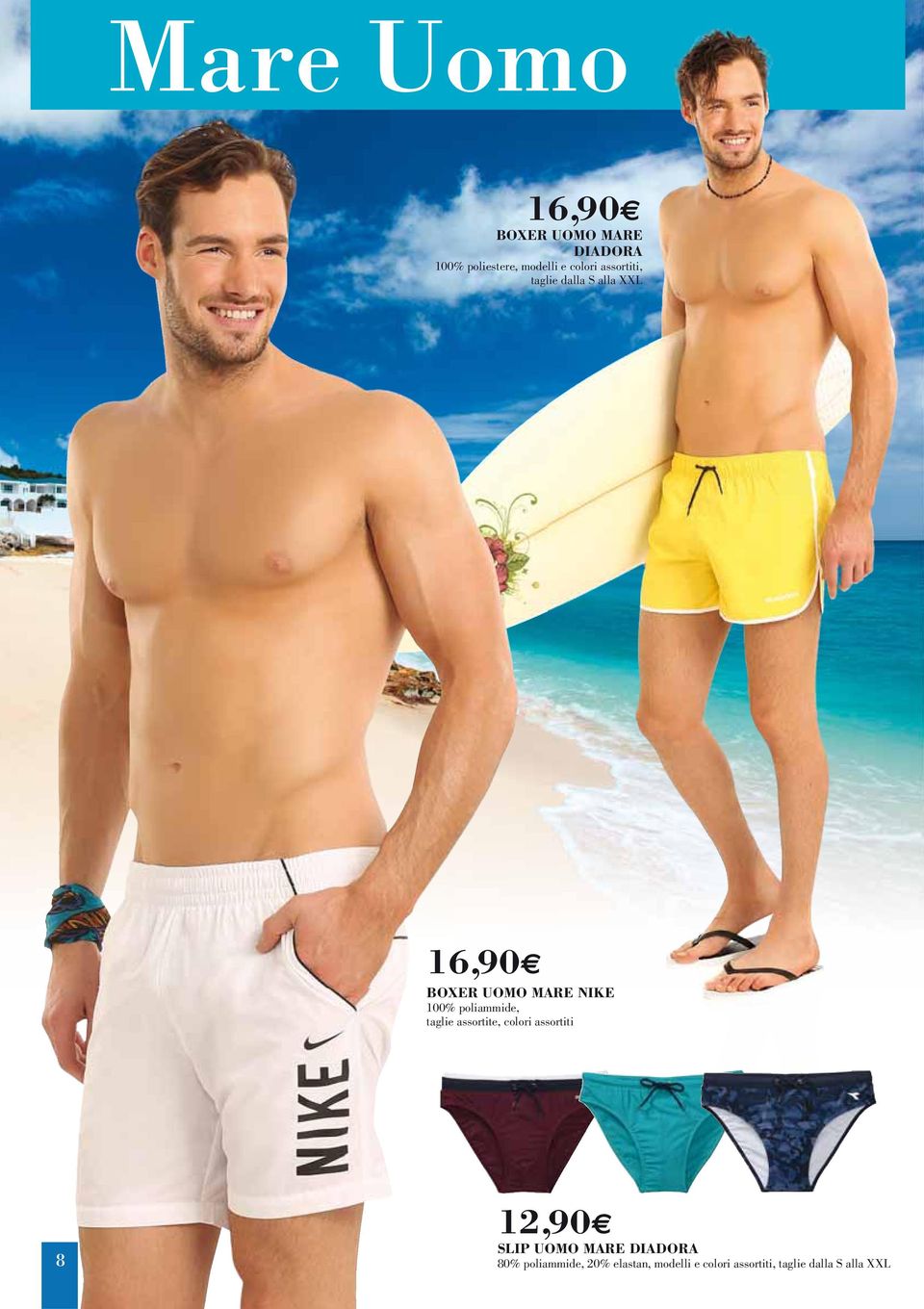 poliammide, taglie assortite, colori assortiti 8 12,90 SLIP UOMO MARE