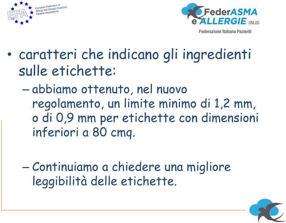 1,2 mm, o di 0,9 mm per etichette con dimensioni inferiori a