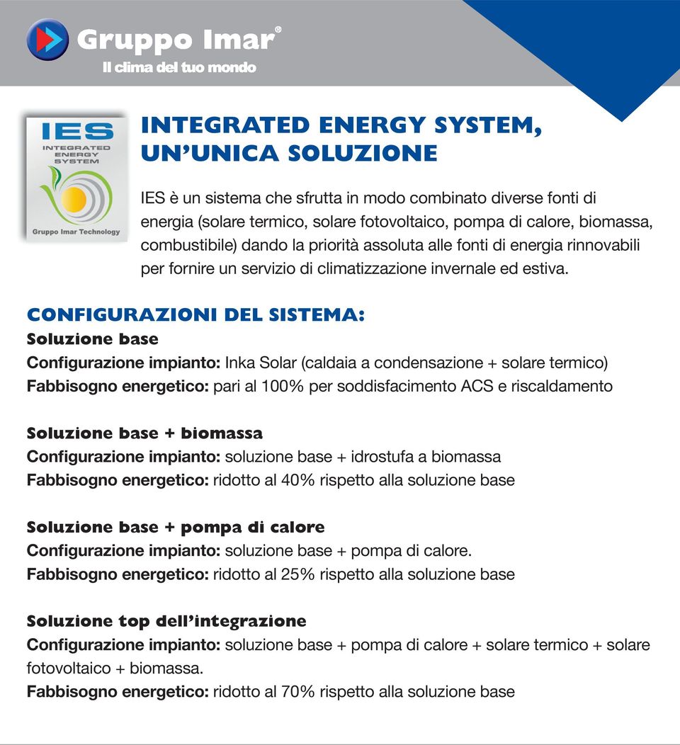 CONFIGURAZIONI DEL SISTEMA: Soluzione base Configurazione impianto: Inka Solar (caldaia a condensazione + solare termico) Fabbisogno energetico: pari al 100% per soddisfacimento ACS e riscaldamento