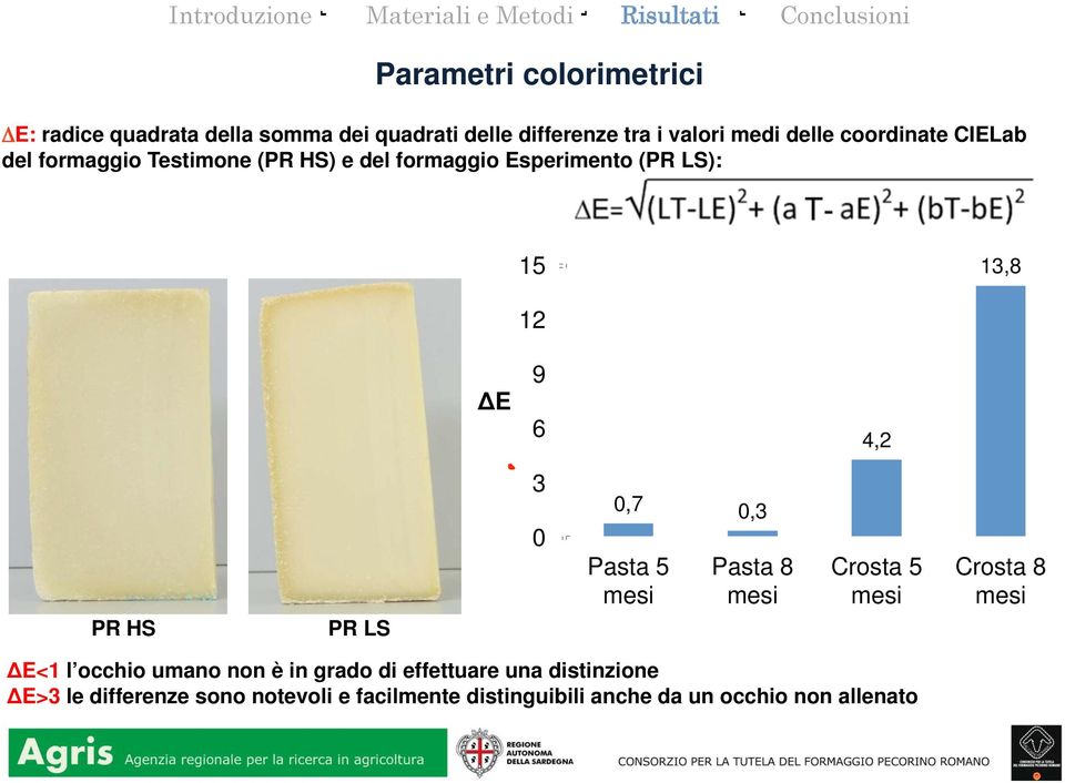 HS PR LS 3 0 0,7 0,3 Pasta 5 mesi Pasta 8 mesi Crosta 5 mesi Crosta 8 mesi ΔE<1 l occhio umano non è in grado di