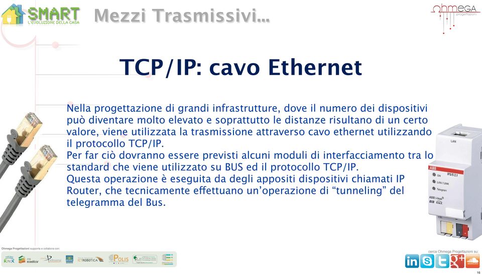 distanze risultano di un certo valore, viene utilizzata la trasmissione attraverso cavo ethernet utilizzando il protocollo TCP/IP.