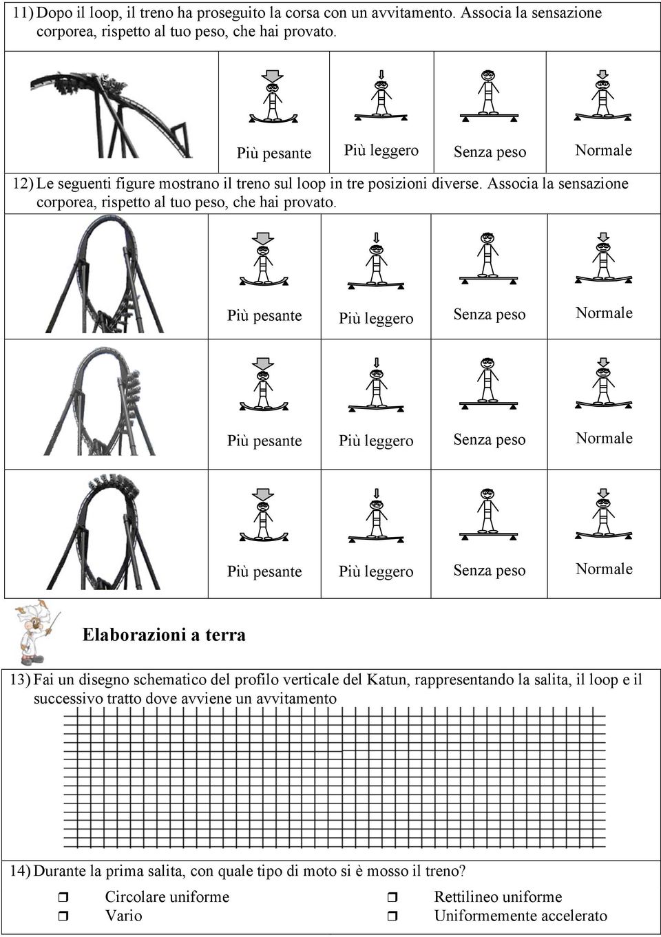 Elaborazioni a terra 13) Fai un disegno schematico del profilo verticale del Katun, rappresentando la salita, il loop e il successivo tratto dove