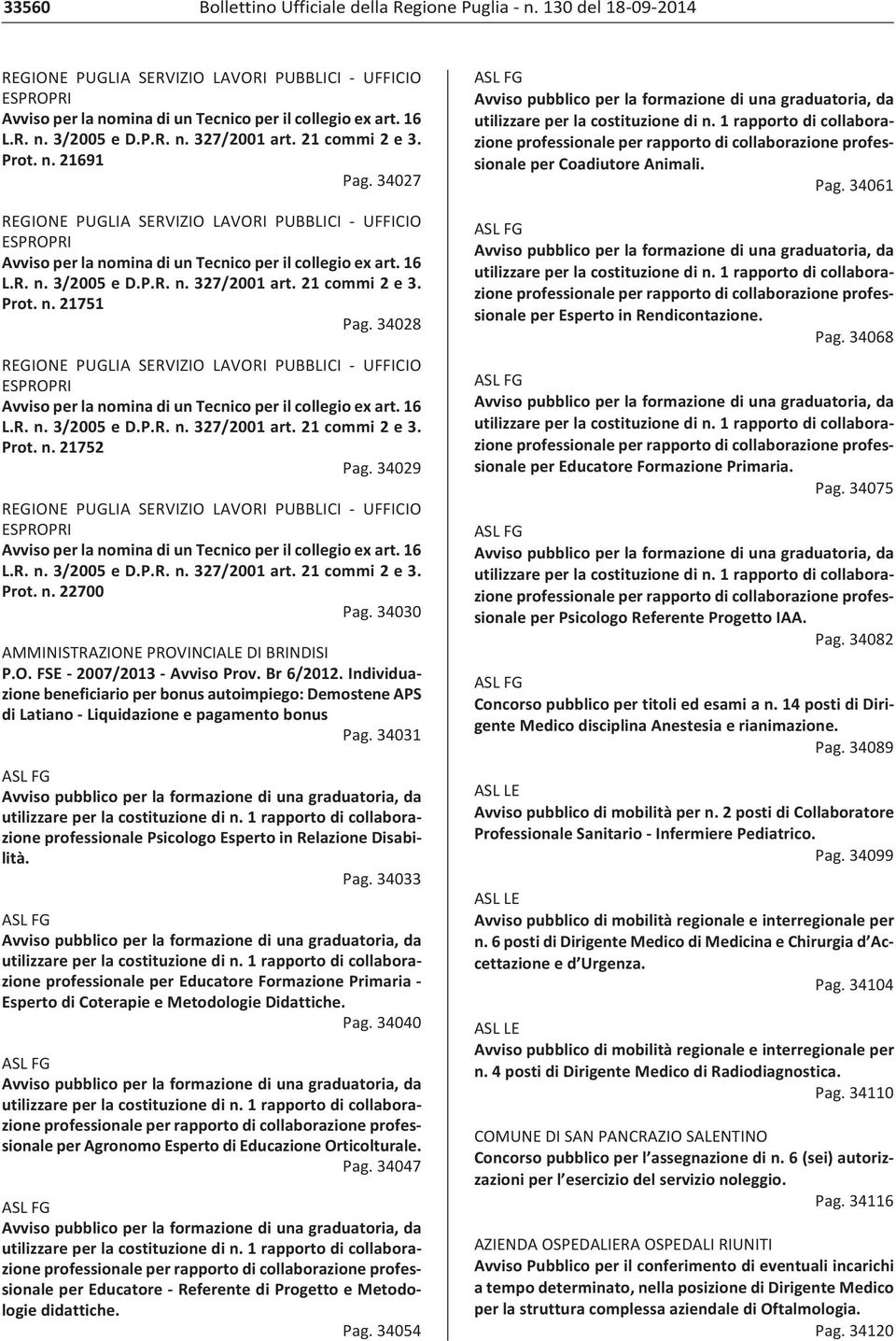 34031 professionale Psicologo Esperto in Relazione Disabilità. Pag. 34033 professionale per Educatore Formazione Primaria Esperto di Coterapie e Metodologie Didattiche. Pag. 34040 per Agronomo Esperto di Educazione Orticolturale.