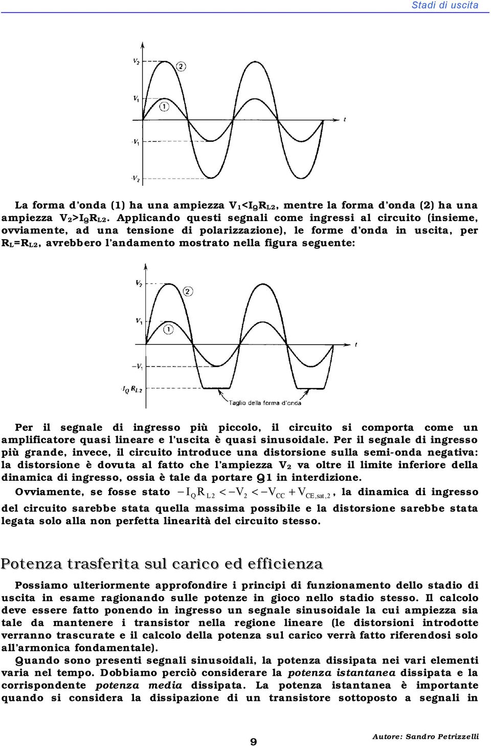 il segnale di ingresso più piccolo, il circuito si comporta come un amplificatore quasi lineare e l uscita è quasi sinusoidale.