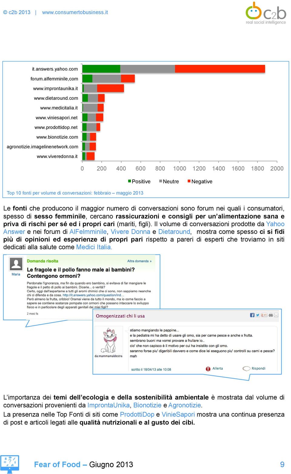 sono forum nei quali i consumatori, spesso di sesso femminile, cercano rassicurazioni e consigli per un alimentazione sana e priva di rischi per sé ed i propri cari (mariti, figli).