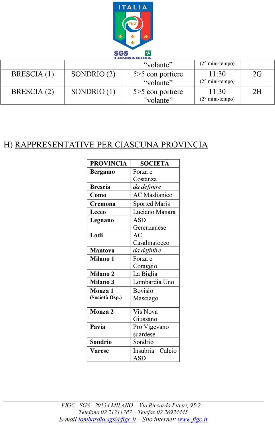 ) Monza 2 Pavia Sondrio Varese SOCIETÀ Forza e Costanza da definire AC Maslianico Sported Maris Luciano Manara ASD Gerenzanese AC