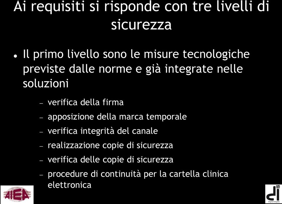 apposizione della marca temporale verifica integrità del canale realizzazione copie di