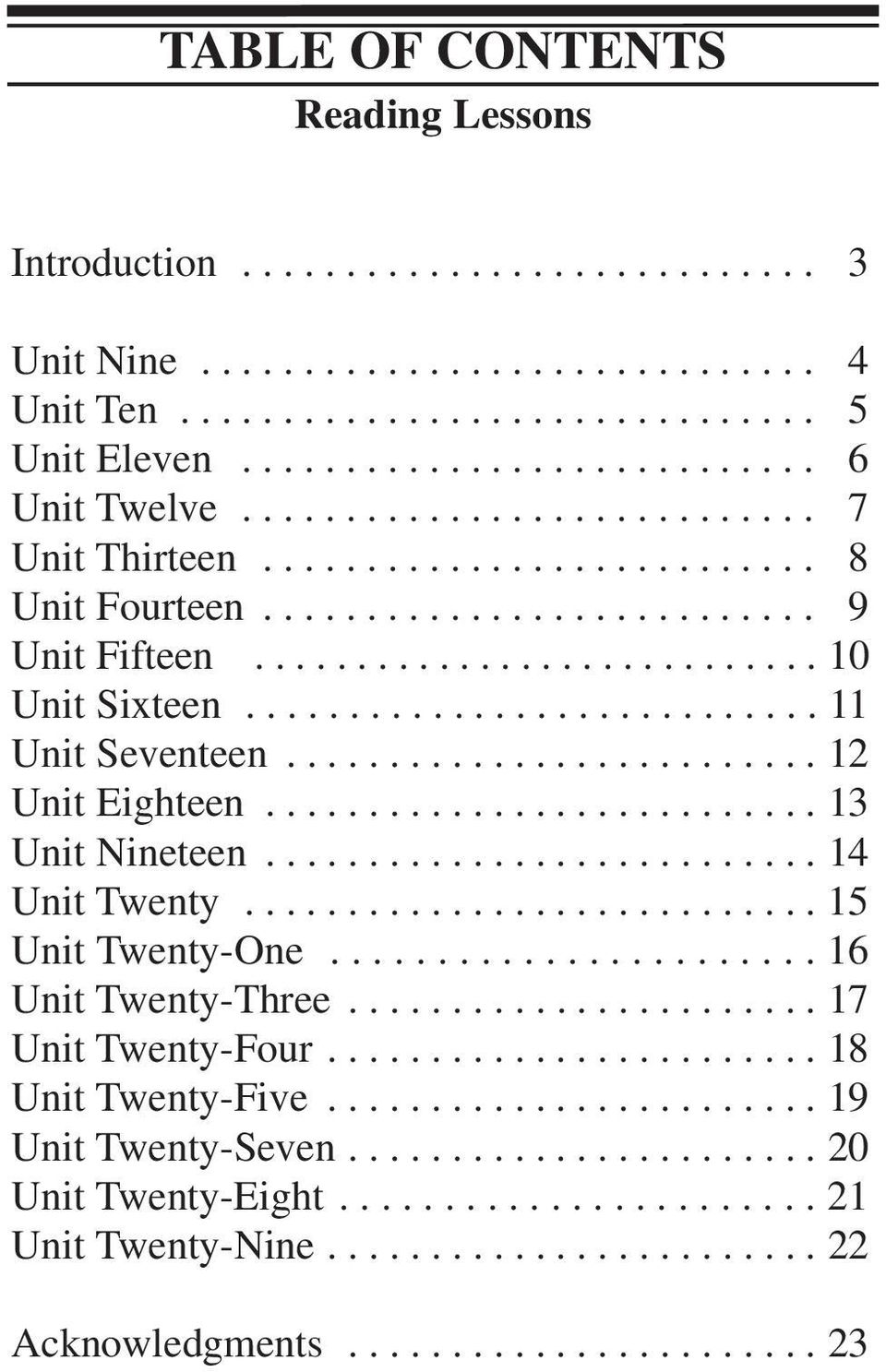 ......................... 12 Unit Eighteen........................... 13 Unit Nineteen........................... 14 Unit Twenty............................ 15 Unit Twenty-One....................... 16 Unit Twenty-Three.