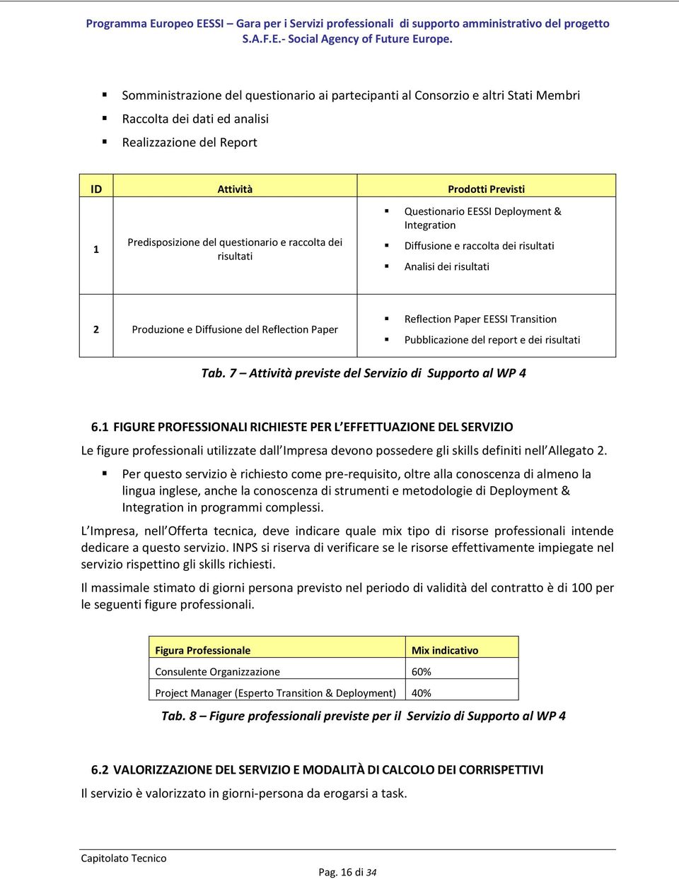 Paper EESSI Transition Pubblicazione del report e dei risultati Tab. 7 Attività previste del Servizio di Supporto al WP 4 6.