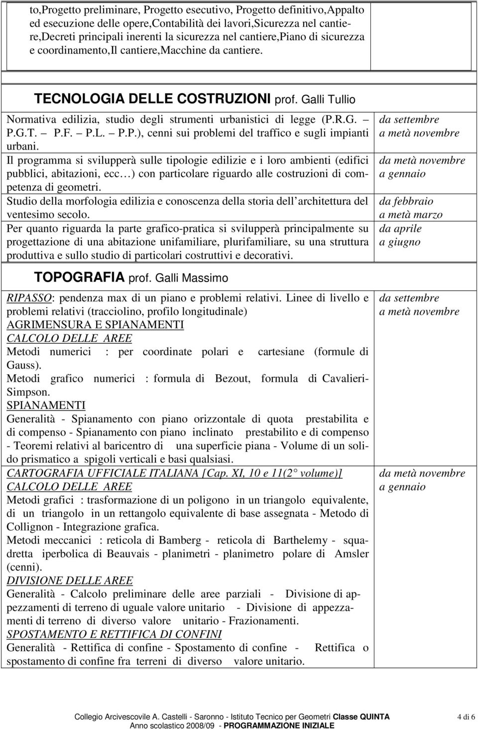 G.T. P.F. P.L. P.P.), cenni sui problemi del traffico e sugli impianti urbani.