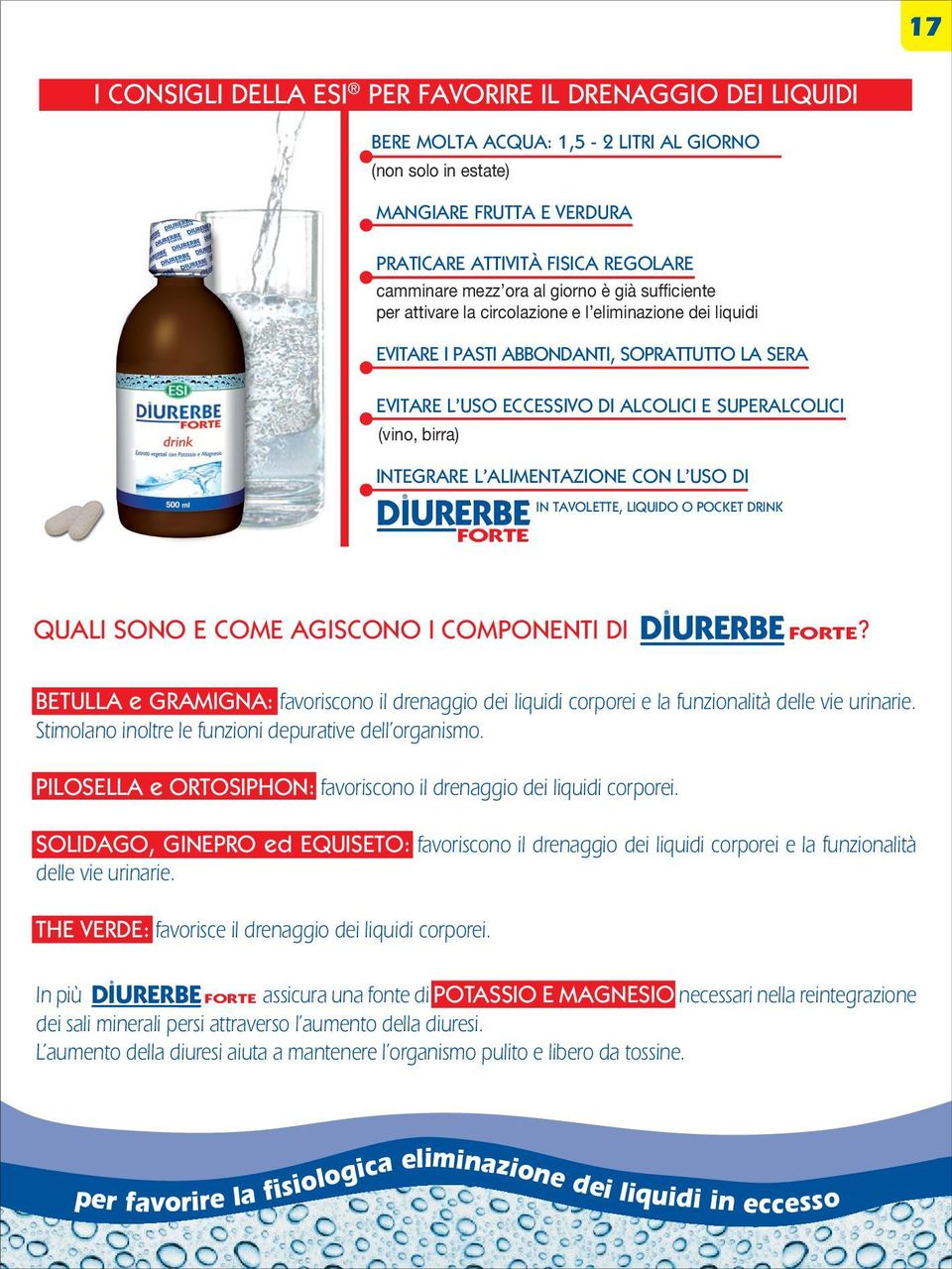 birra) INTEGRARE L ALIMENTAZIONE CON L USO DI IN TAVOLETTE, LIQUIDO O POCKET DRINK DIURERBE FORTE QUALI SONO E COME AGISCONO I COMPONENTI DI?