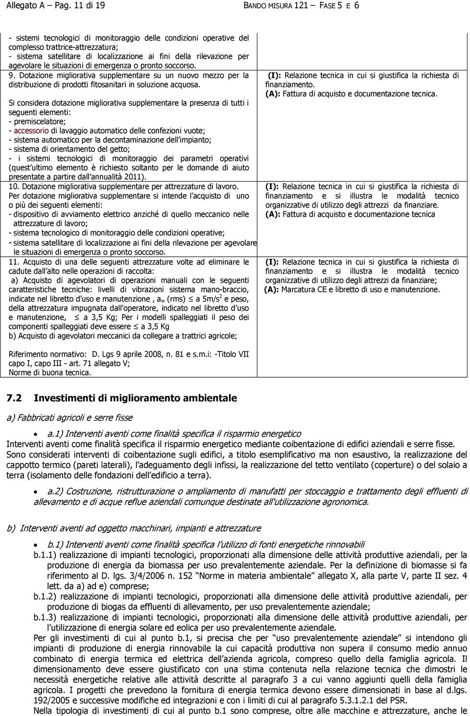 rilevazione per agevolare le situazioni di emergenza o pronto soccorso. 9. Dotazione migliorativa supplementare su un nuovo mezzo per la distribuzione di prodotti fitosanitari in soluzione acquosa.