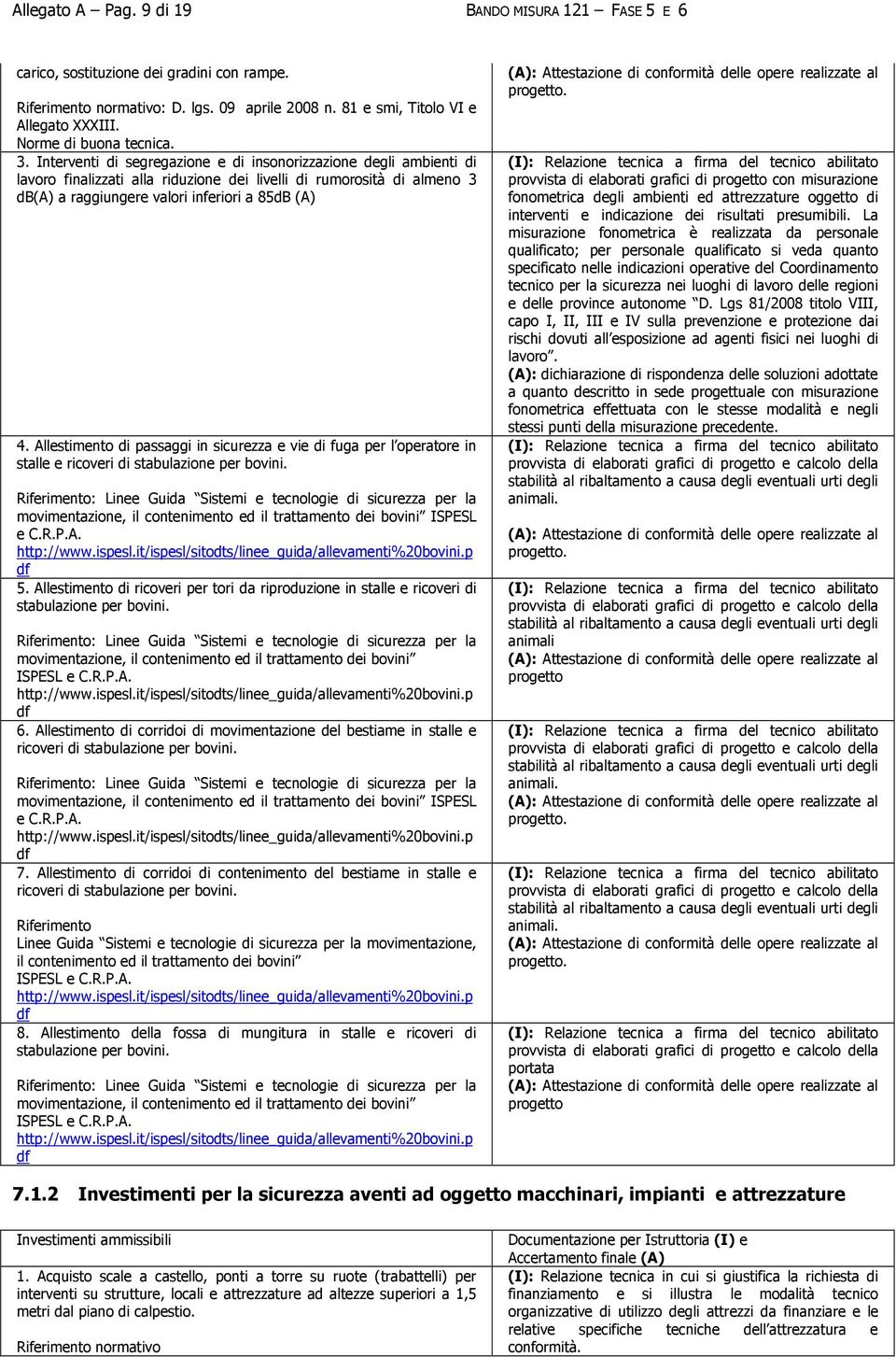 Interventi di segregazione e di insonorizzazione degli ambienti di lavoro finalizzati alla riduzione dei livelli di rumorosità di almeno 3 db(a) a raggiungere valori inferiori a 85dB (A) 4.