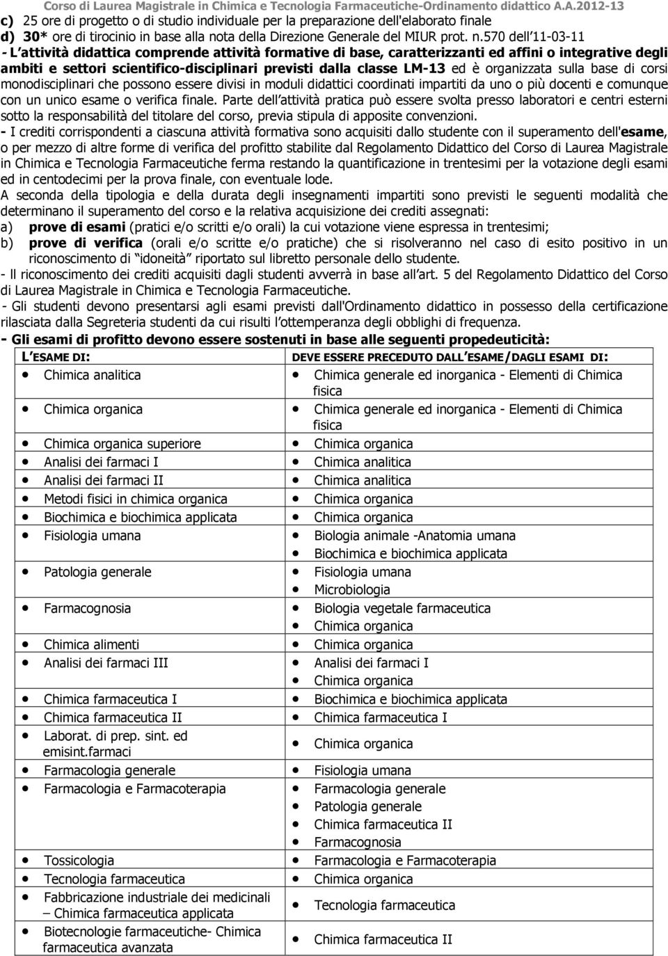 570 dell 11-03-11 - L attività didattica comprende attività formative di base, caratterizzanti ed affini o integrative degli ambiti e settori scientifico-disciplinari previsti dalla classe LM-13 ed è