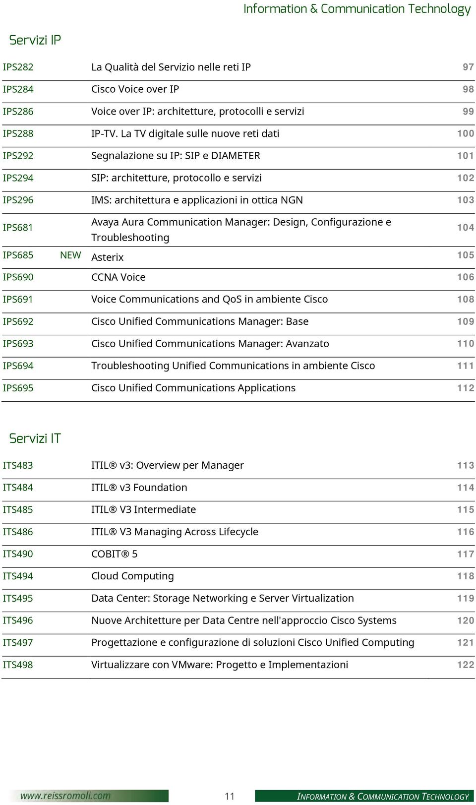 La TV digitale sulle nuove reti dati 100 IPS292 Segnalazione su IP: SIP e DIAMETER 101 IPS294 SIP: architetture, protocollo e servizi 102 IPS296 IMS: architettura e applicazioni in ottica NGN 103