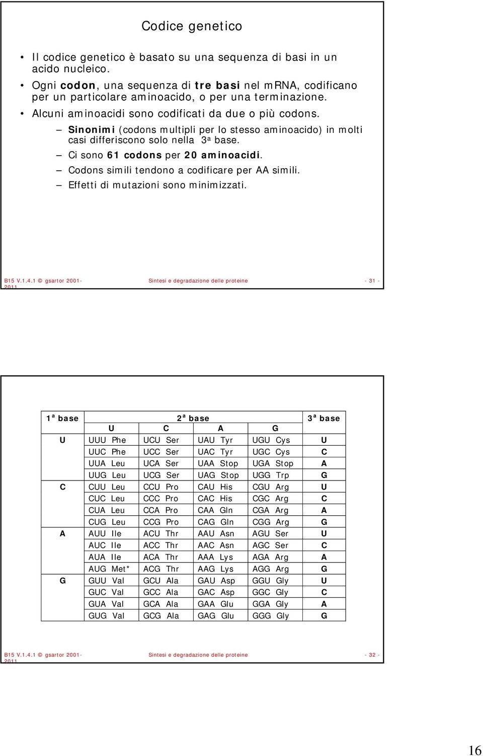 Codons simili tendono a codificare per AA simili. Effetti di mutazioni sono minimizzati.