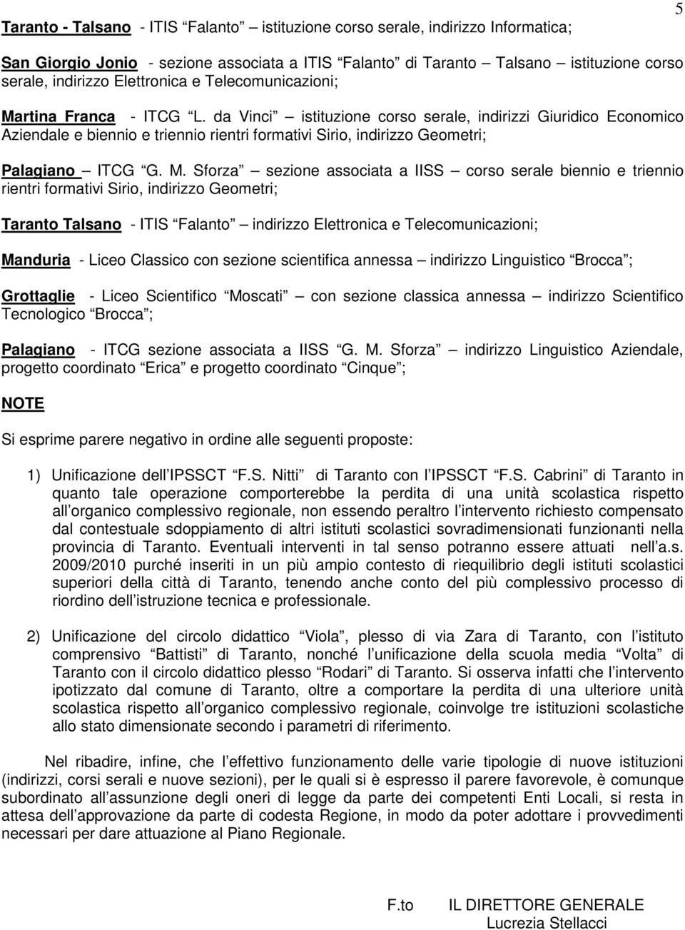 da Vinci istituzione corso serale, indirizzi Giuridico Economico Aziendale e biennio e triennio rientri formativi Sirio, indirizzo Geometri; Palagiano ITCG G. M.