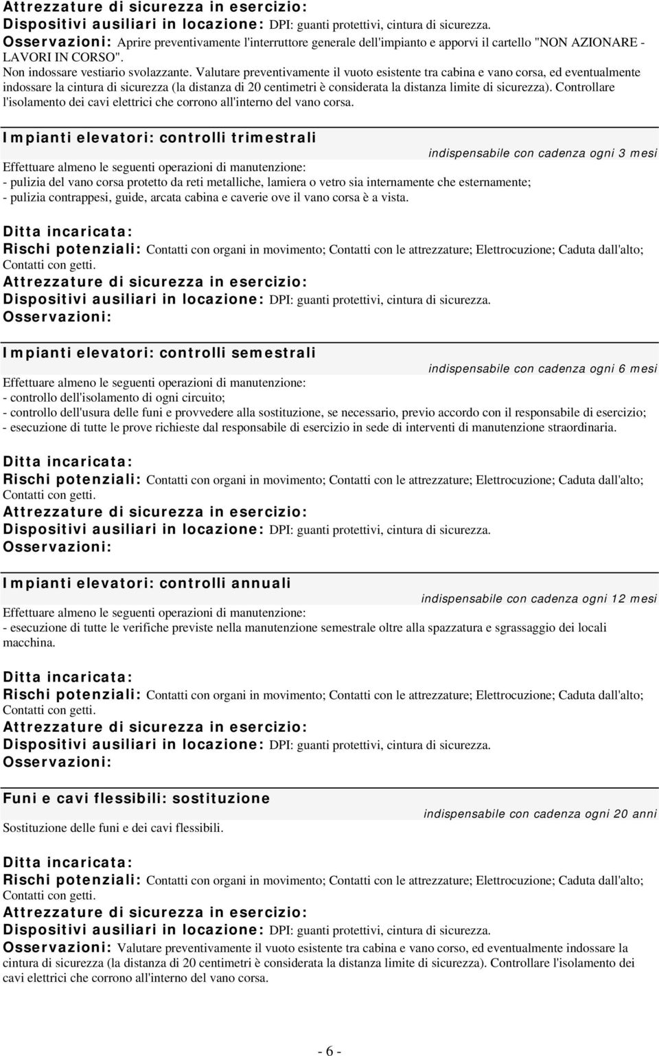 Controllare l'isolamento dei cavi elettrici che corrono all'interno del vano corsa.