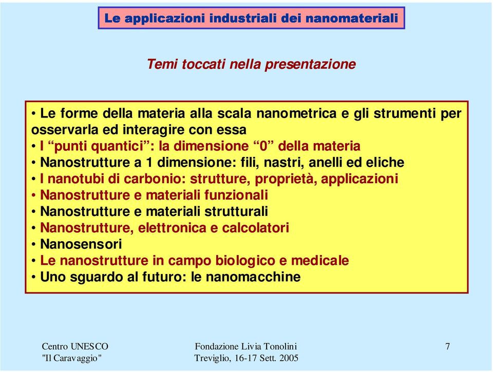 carbonio: strutture, proprietà, applicazioni Nanostrutture e materiali funzionali Nanostrutture e materiali strutturali