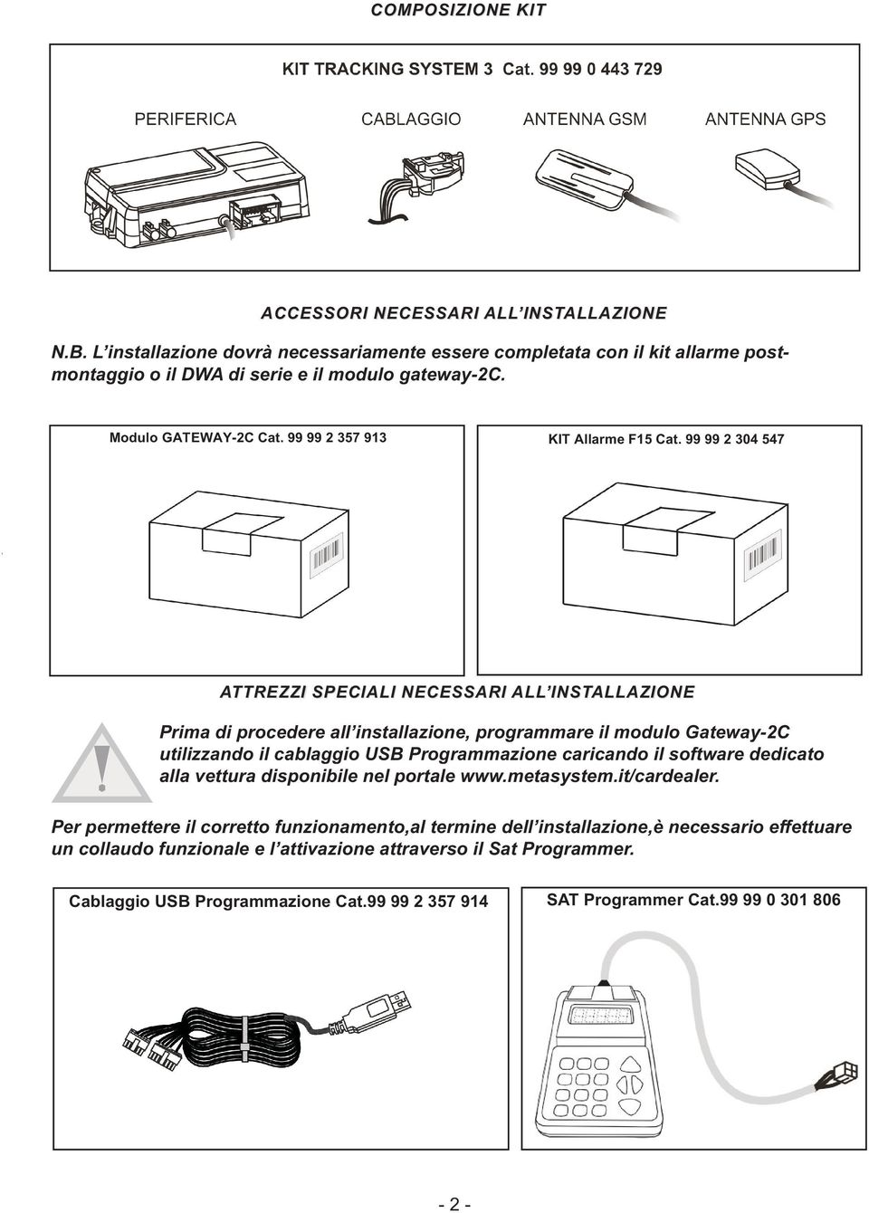 99 99 2 304 547 ATTREZZI SPECIALI NECESSARI ALL INSTALLAZIONE Prima di procedere all installazione, programmare il modulo Gateway-2C utilizzando il cablaggio USB Programmazione caricando il