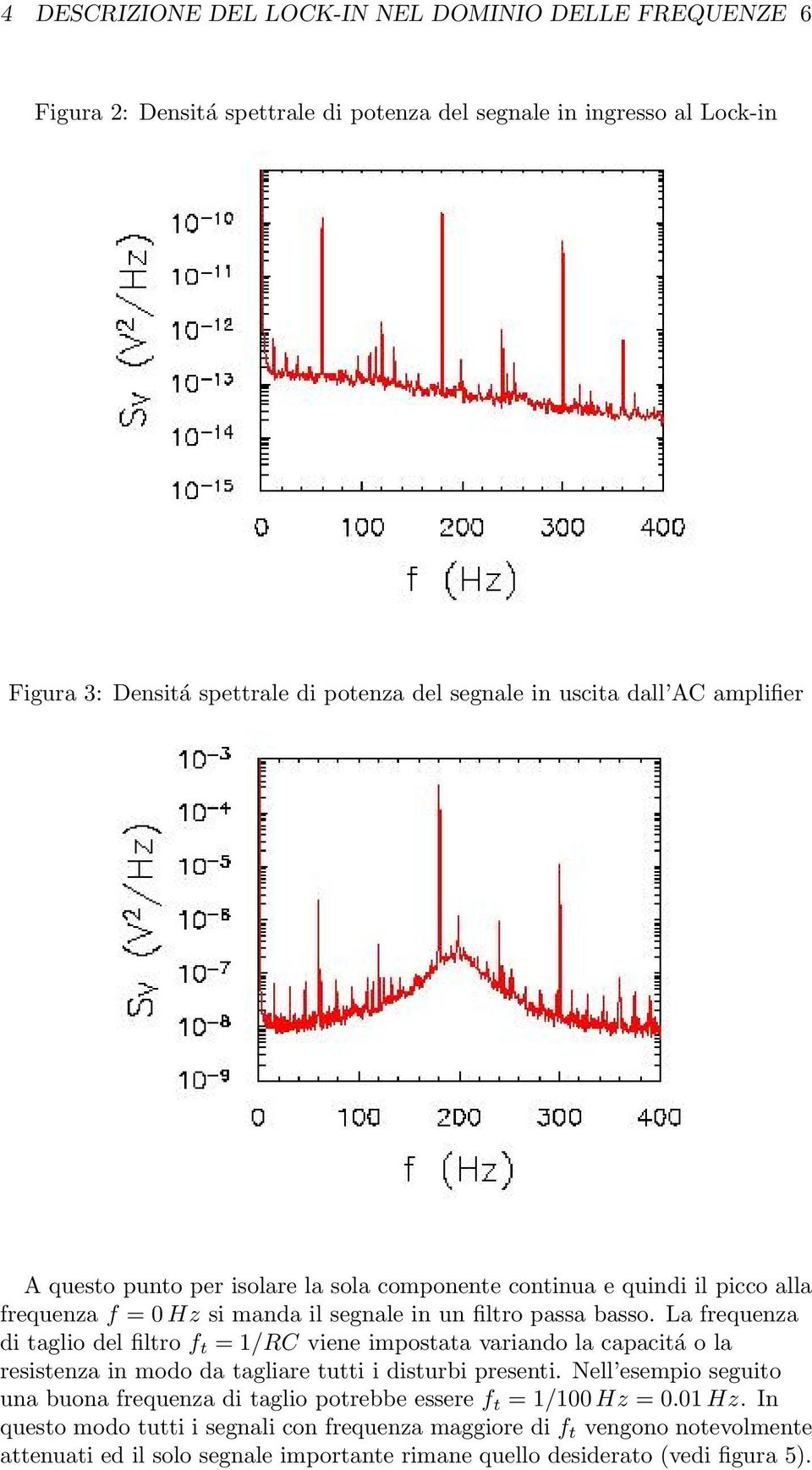 La frequenza di taglio del filtro f t = 1/RC viene impostata variando la capacitá o la resistenza in modo da tagliare tutti i disturbi presenti.