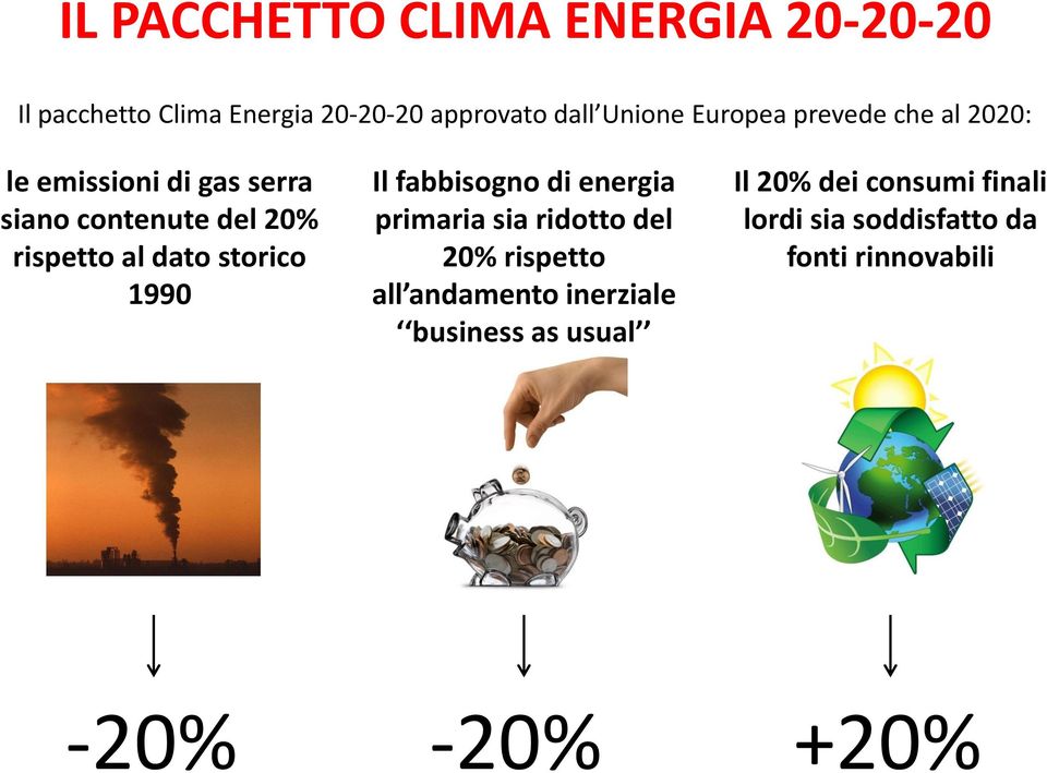 storico 1990 Il fabbisogno di energia primaria sia ridotto del 20% rispetto all andamento