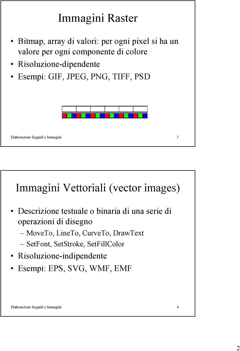 (vector images) Descrizione testuale o binaria di una serie di operazioni di disegno MoveTo, LineTo, CurveTo,