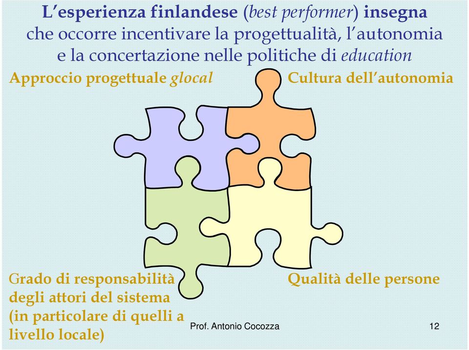 progettuale glocal Cultura dell autonomia Grado di responsabilità degli attori del