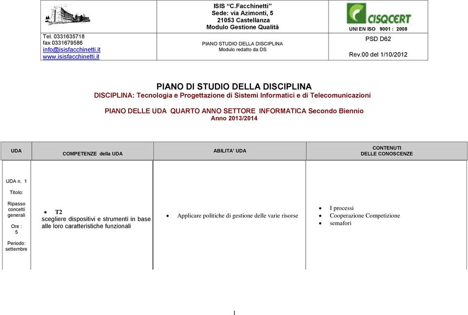 1 Ripasso concetti generali 5 T2 scegliere dispositivi e strumenti in base alle loro caratteristiche