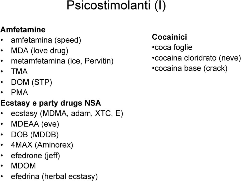 XTC, E) MDEAA (eve) DOB (MDDB) 4MAX (Aminorex) efedrone (jeff) MDOM efedrina