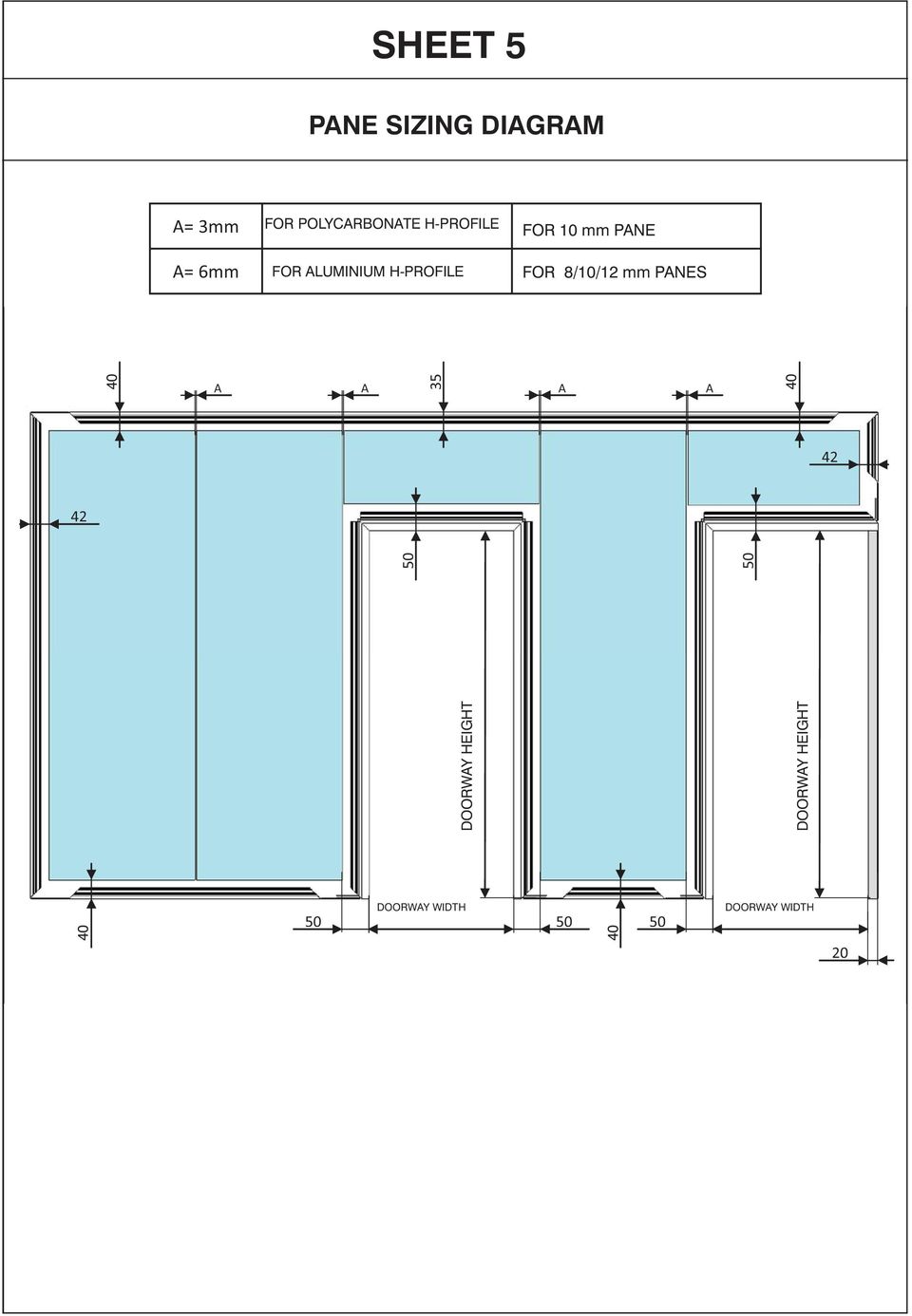 10 A= 6mm FOR PER ALUMINIUM H ALLUMINIO H-PROFILE FOR PER 8/10/12 VETRO mm Sp.