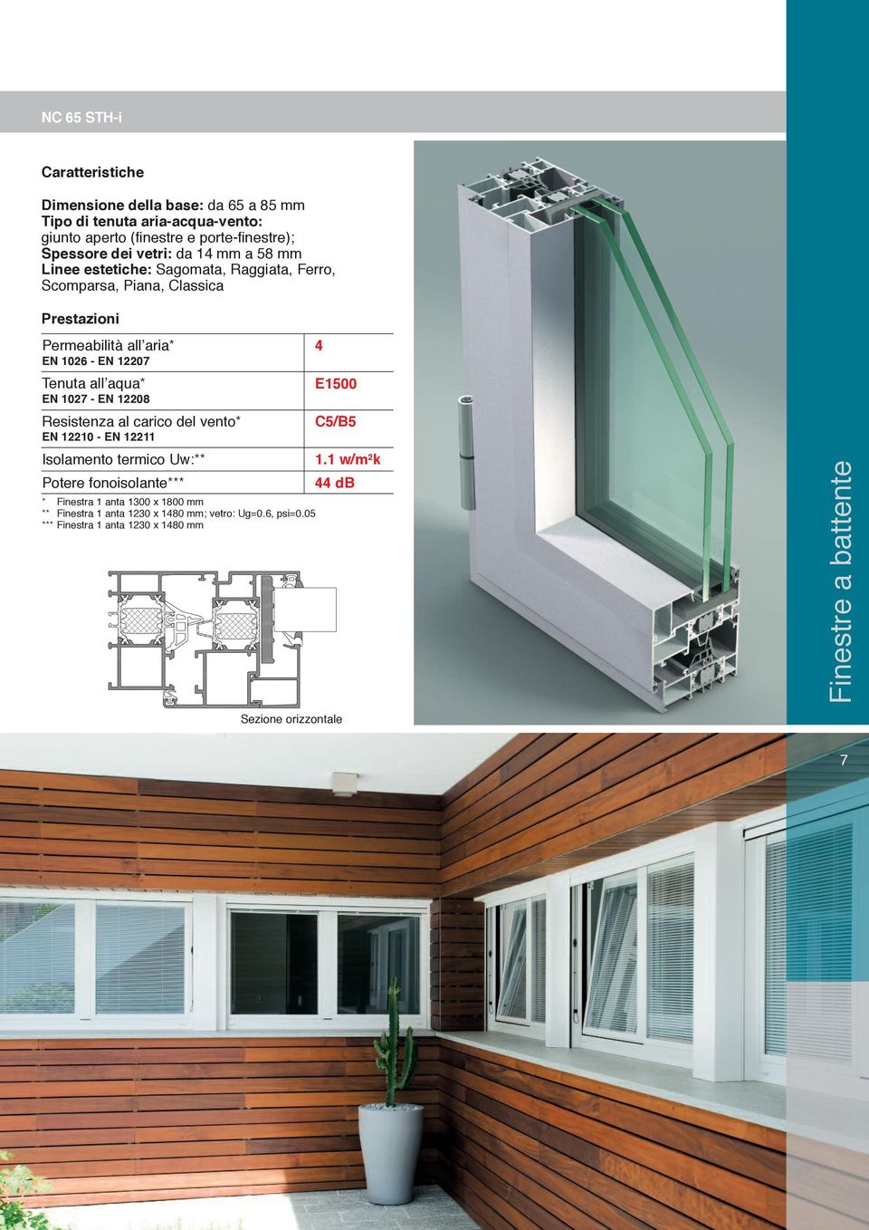 Tenuta all aqua* EN 1027 - EN 12208 Resistenza al carico del vento* EN 12210 - EN 12211 Isolamento termico Uw:** Potere fonoisolante*** * Finestra 1 anta 1300 x