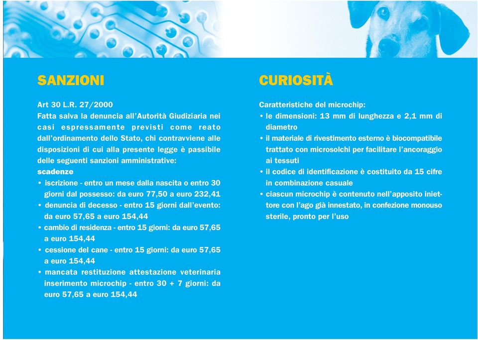 passibile delle seguenti sanzioni amministrative: scadenze iscrizione - entro un mese dalla nascita o entro 30 giorni dal possesso: da euro 77,50 a euro 232,41 denuncia di decesso - entro 15 giorni