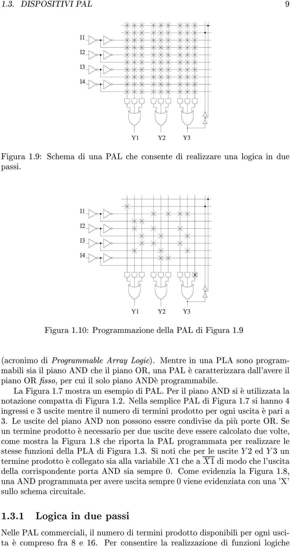 7 mostra un esempio di PAL. Per il piano AND si e utilizzata la notazione compatta di Figura 1.2. Nella semplice PAL di Figura 1.