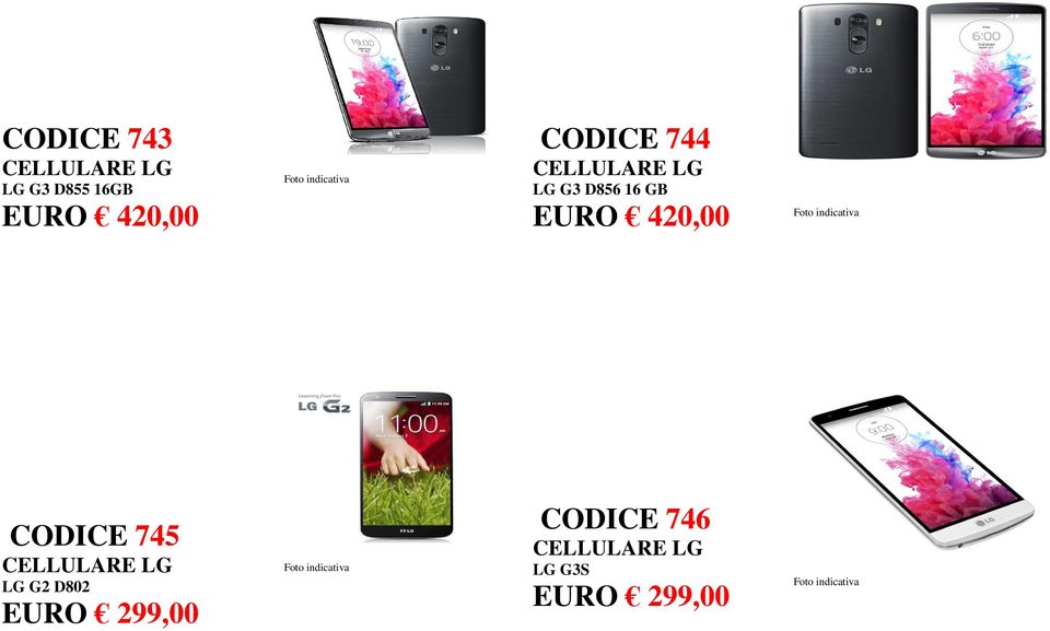 EURO 420,00 CODICE 745 CELLULARE LG LG G2 D802