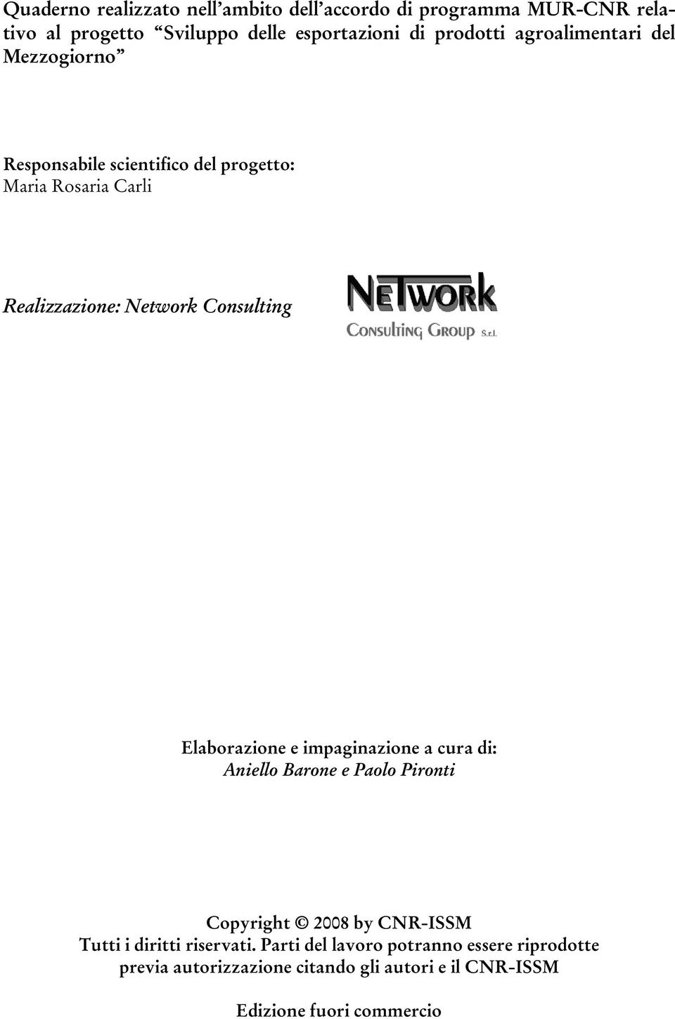 Consulting Elaborazione e impaginazione a cura di: Aniello Barone e Paolo Pironti Copyright 2008 by CNR-ISSM Tutti i diritti