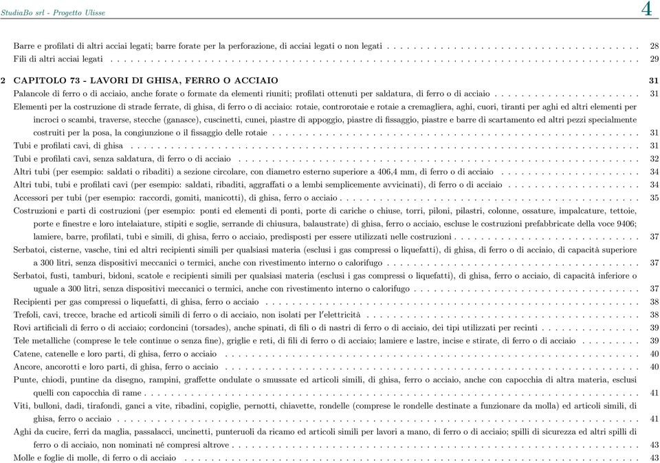 ..................... 31 Elementi per la costruzione di strade ferrate, di ghisa, di ferro o di acciaio: rotaie, controrotaie e rotaie a cremagliera, aghi, cuori, tiranti per aghi ed altri elementi