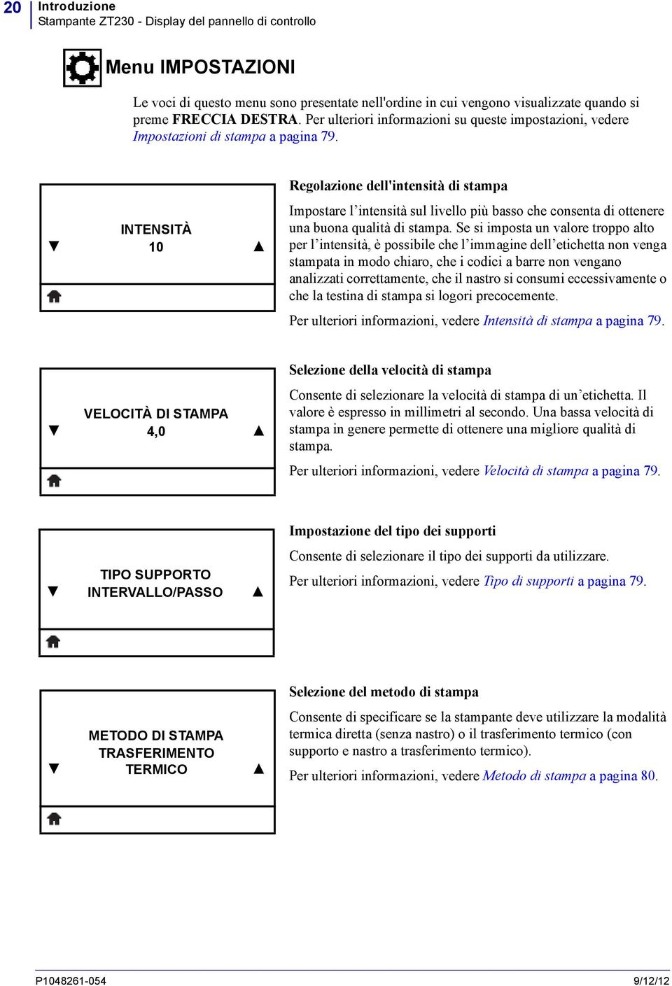 INTENSITÀ 10 Regolazione dell'intensità di stampa Impostare l intensità sul livello più basso che consenta di ottenere una buona qualità di stampa.