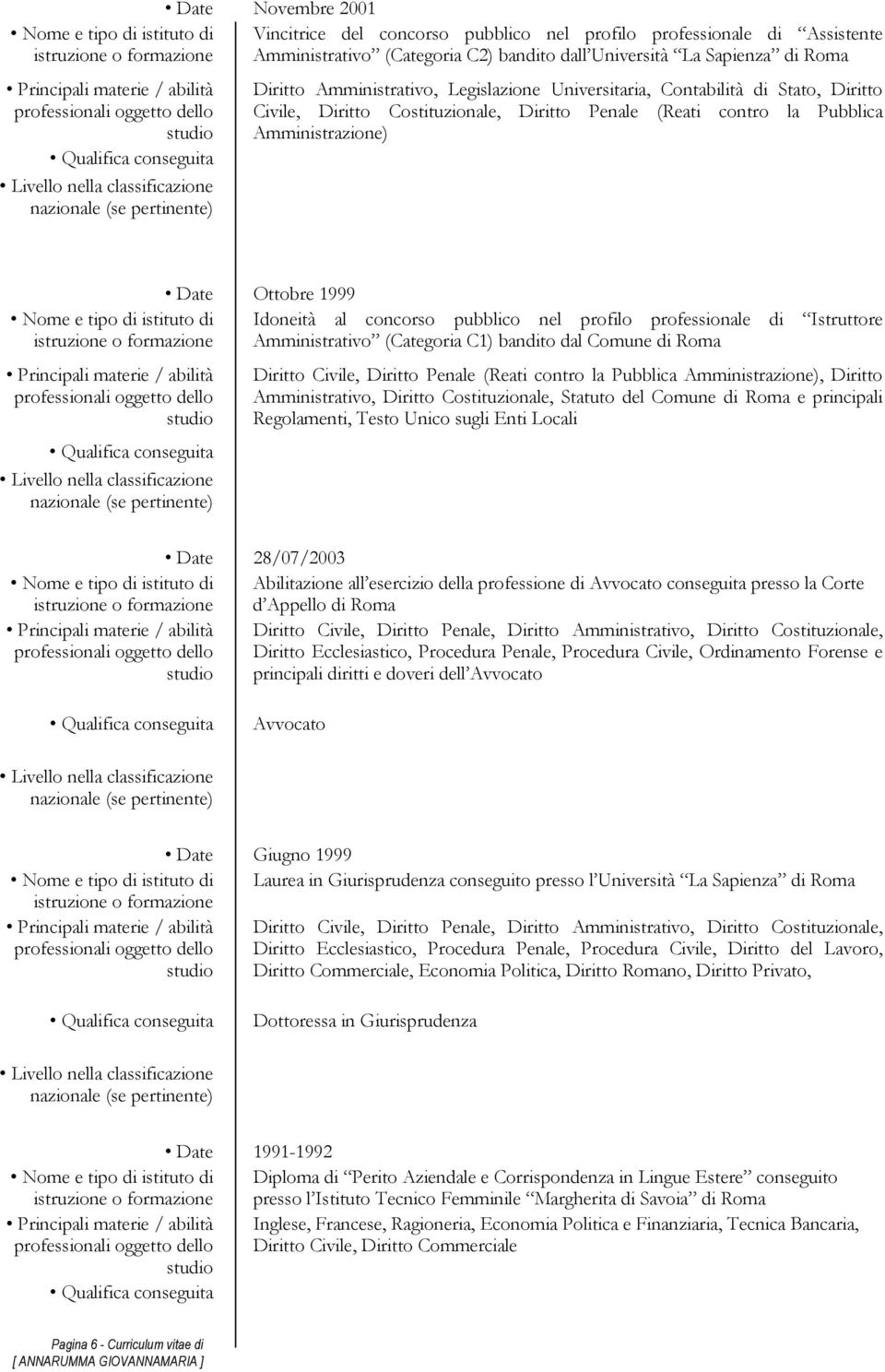 professionale di Istruttore Amministrativo (Categoria C1) bandito dal Comune di Roma Diritto Civile, Diritto Penale (Reati contro la Pubblica Amministrazione), Diritto Amministrativo, Diritto