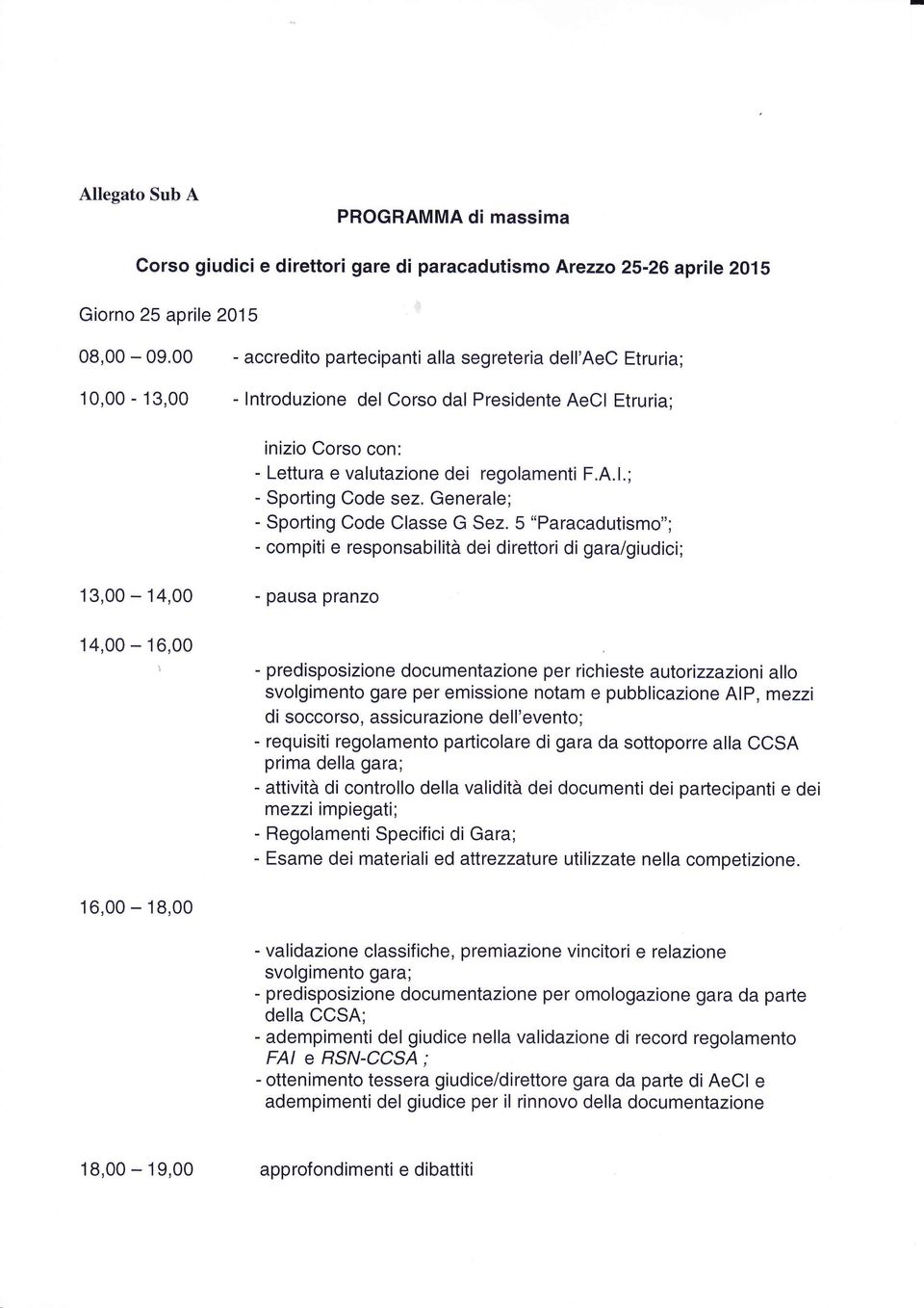 valutazíone dei regolamenti F.A.l.; - Sporting Code sez. Generale; - Spofiing Code Classe G Sez.