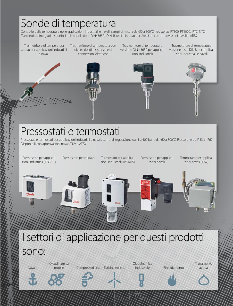 Trasmettitore di temperatura a cavo per applicazioni industriali e navali Trasmettitore di temperatura con diversi tipi di resistenze e di connessioni elettriche Trasmettitore di temperatura versione