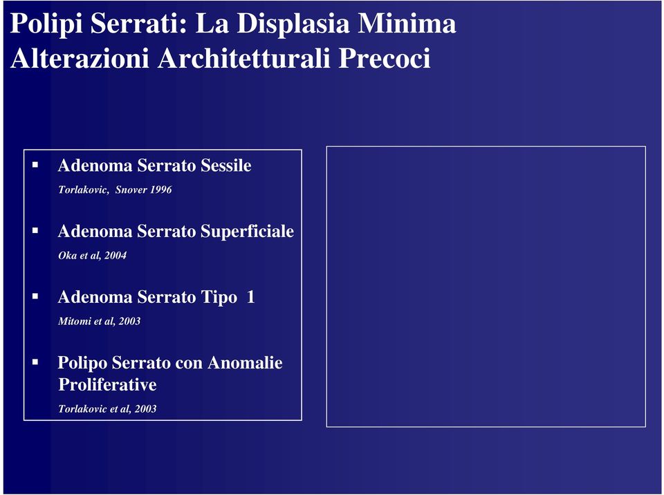 Serrato Superficiale Oka et al, 2004 Adenoma Serrato Tipo 1 Mitomi
